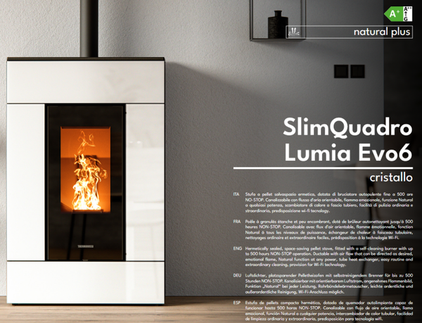 Thermorossi Pellet Ofen Slim Quadro Lumia Metalcolor in matt schwarz/bronze , Cristallo in weiß/schwarz, Stone, Kanalisierbar