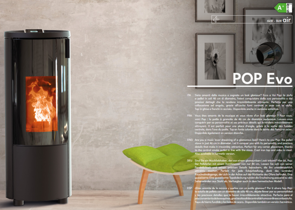 Thermorossi Pellet Ofen Pop 6 und Pop 8 EVO Farben weiß, mattschwarz