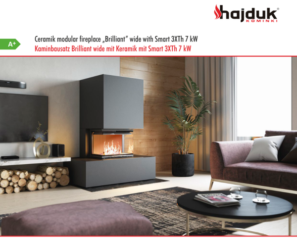 Kaminbausatz Brilliant Wide mit Keramik, mit Smart 3XTh, 7KW, Farben 7 Stück