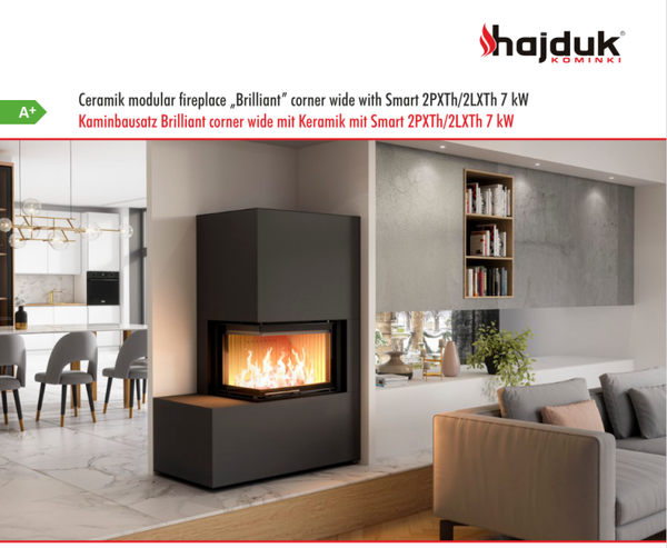 Kaminbausatz Brilliant Corner wide mit Keramik, mit Smart 2PXTh oder 2LXTH, 7KW, Farben 7 Stück