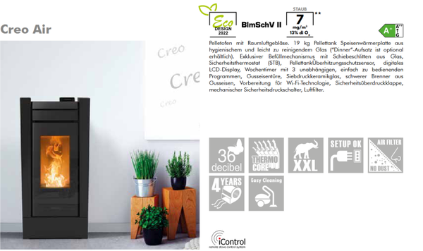 Thermorossi Pellet Ofen Creo Air nicht Kanalisierbar