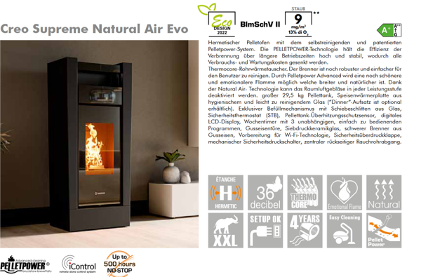 Thermorossi Pellet Ofen Creo Supreme Natural Air EVO nicht Kanalisierbar