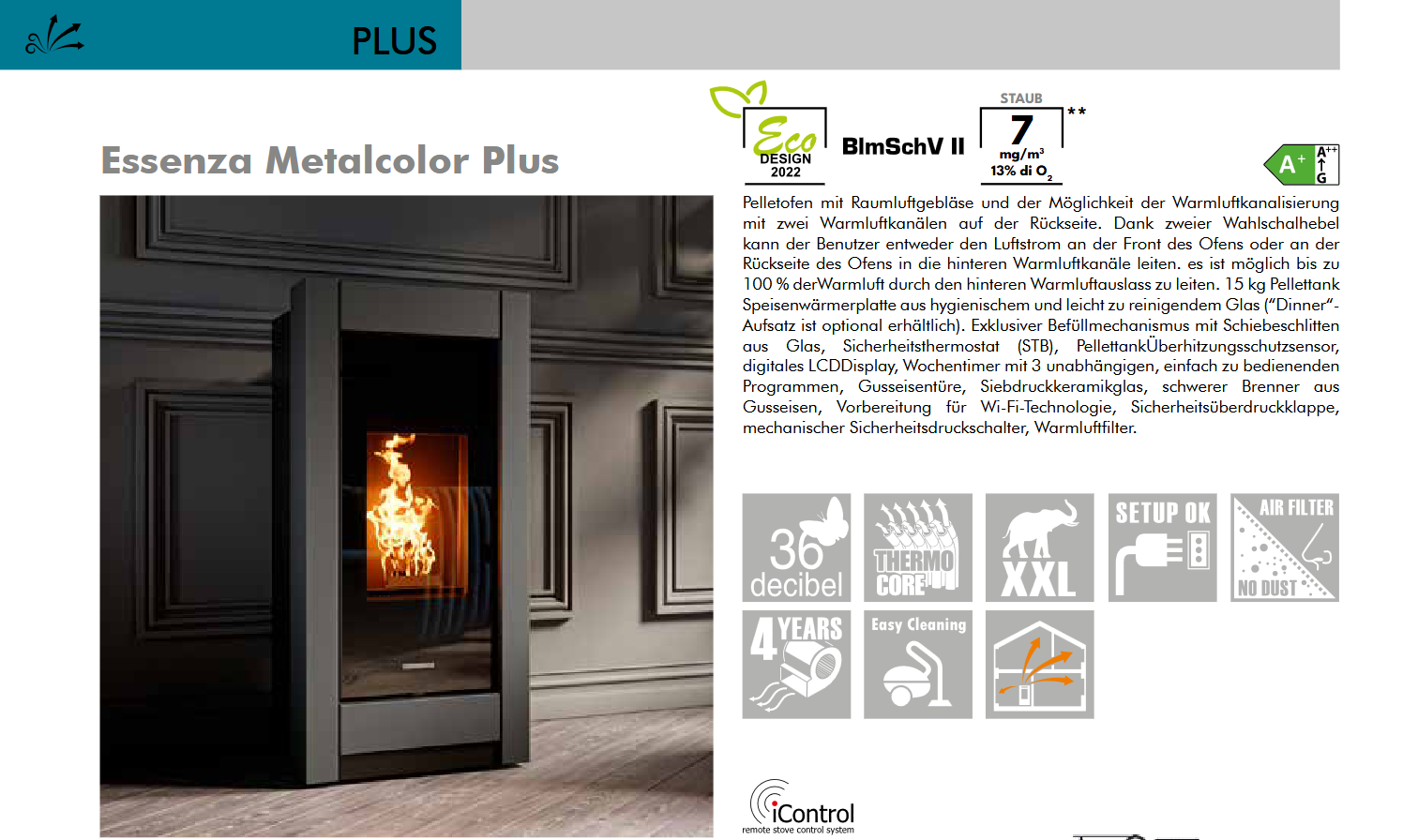 Thermorossi Pellet Ofen Essenza Metalcolor Plus, 3 Farben wählbar