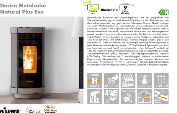 Thermorossi Pellet Ofen Doriza Metalcolor Natural Plus EVO Kanalisierbar