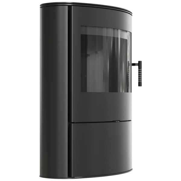 Kaminofen Stahl KRATKI ROLLO/2, Ø 150, 8 kW, schwarz Verkleidung, Thermotec Brennraum schwarz