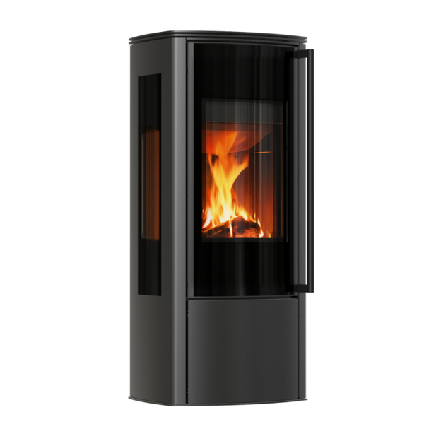 Kratki Kamin Ofen KOZA AB ENYO R VIEW, Gehäuse schwarz, Thermotec-Auskleidung schwarz, RR Ø 150, 5,5 kW
