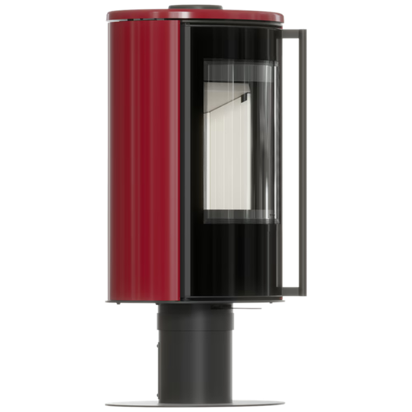 Kaminofen Stahlofen ERIK/N/O/KAFEL, komfortables öffnen dank SchließmechanismusTüre, Rotwein- Kachel-Abdeckung oben, Thermotec-Auskleidung weiß/schwarz wählbar, RR Ø 150, 5,5 KW