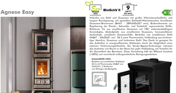 Thermorossi Kaminofen Küchenofen Backofen Agnese Evo 6 Easy KW 7,5