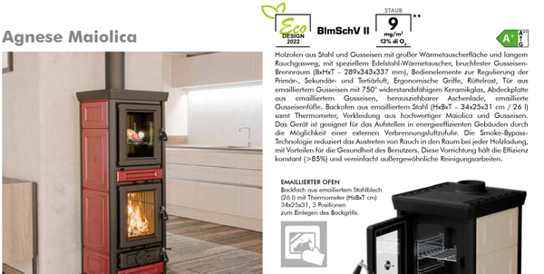 Thermorossi Kaminofen Küchenofen Backofen Agnese Evo 6 Maiolica, Backfach, KW 7,5, Farben Beige, Bordeaux