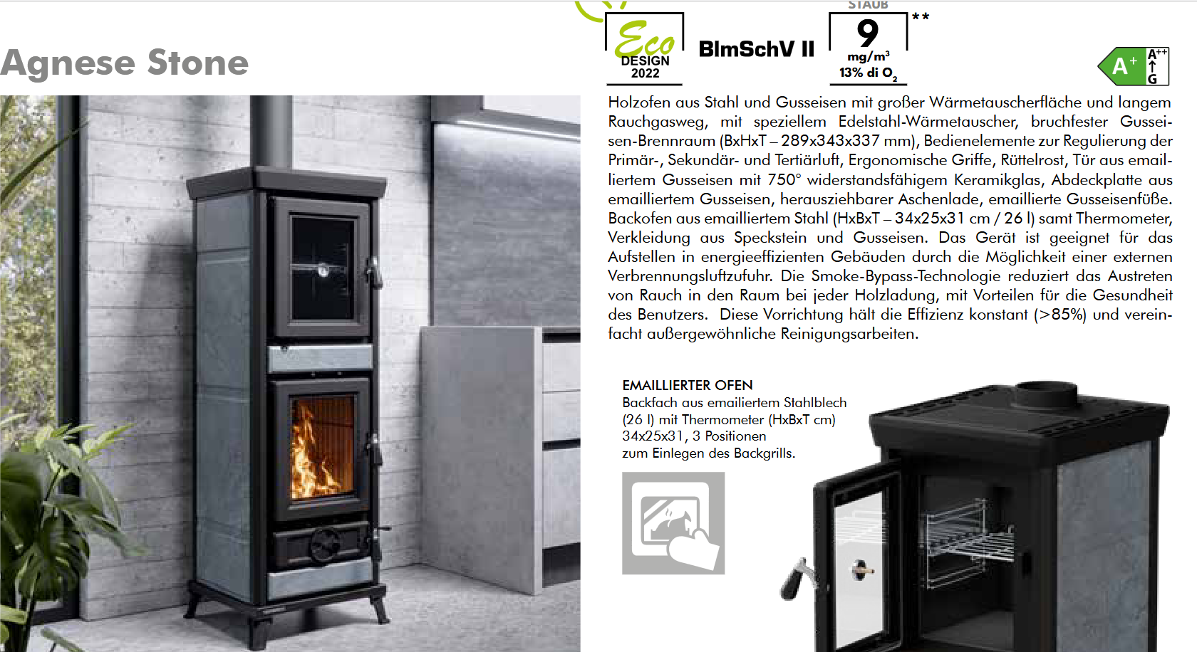 Thermorossi Kaminofen Küchenofen Backofen Agnese Evo 6 Stone, Backfach, KW 7,5