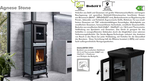 Thermorossi Kaminofen Küchenofen Backofen Agnese Evo 6 Stone, Backfach, KW 7,5