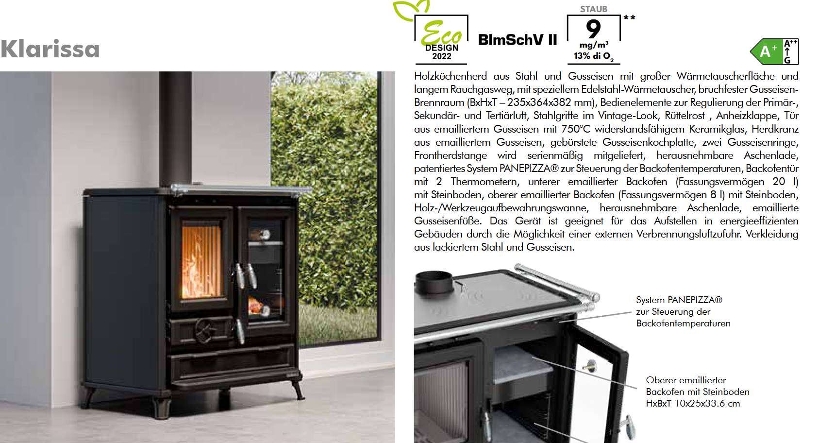 Thermorossi Kaminofen Küchenofen Backofen Herd Klarissa EVO6, KW 7,8, Matt Schwarz