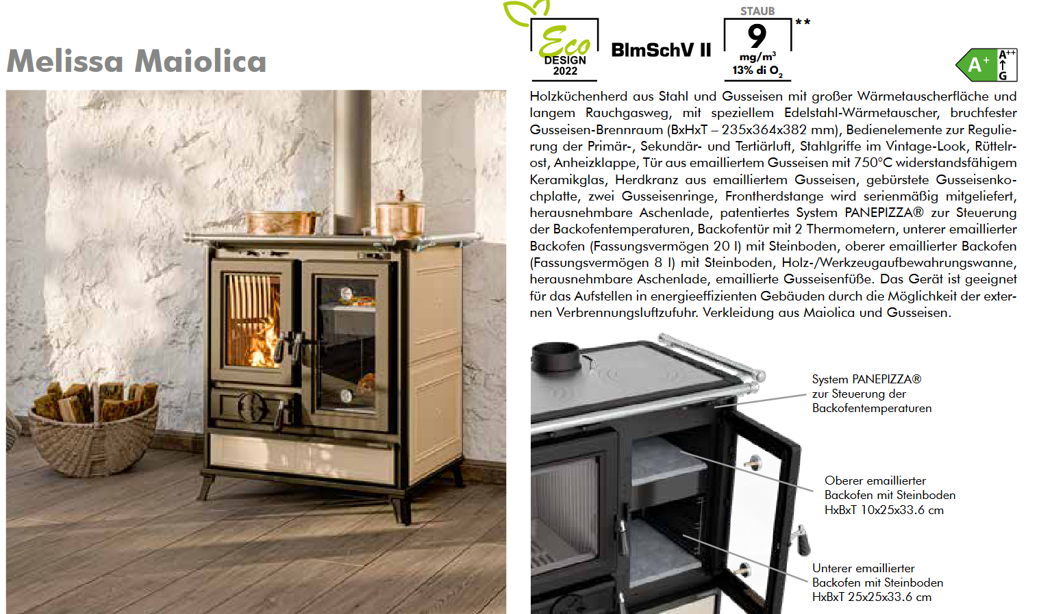 Thermorossi Kaminofen Küchenofen Backofen Herd Melissa Maniolica Evo KW 8,2 und Evo6 KW 7,8 Farben Beige, Bordeaux