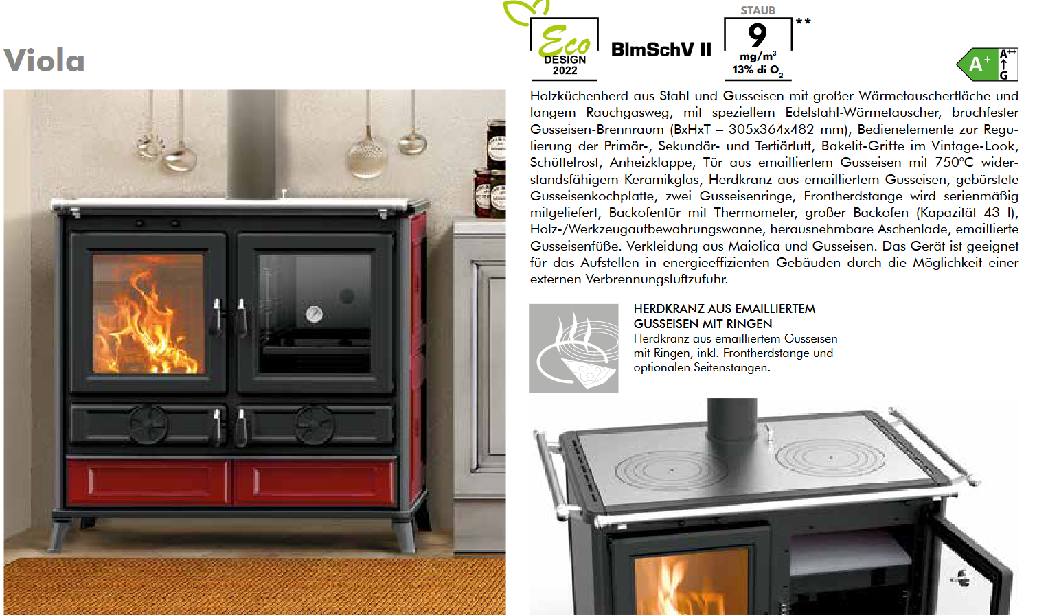 Thermorossi Kaminofen Küchenofen Backofen Herd Viola Evo6, KW 12 und KW 7,9 Farbe Beige, Bordeaux