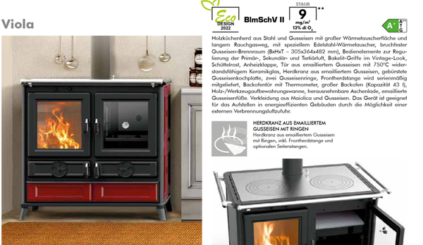 Thermorossi Kaminofen Küchenofen Backofen Herd Viola Evo6, KW 12 und KW 7,9 Farbe Beige, Bordeaux