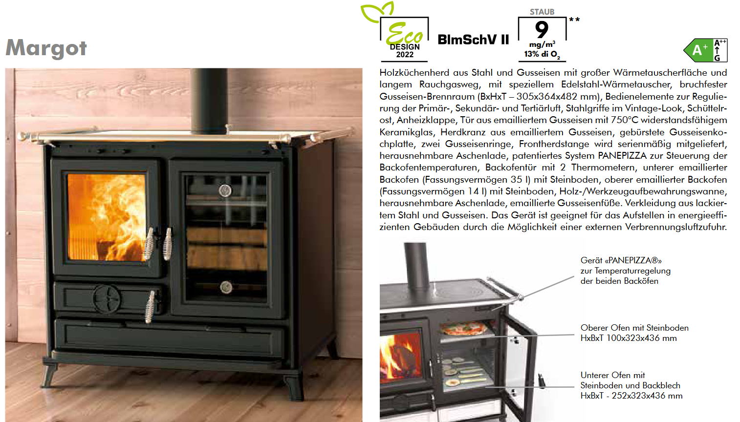 Thermorossi Kaminofen Küchenofen Backofen Herd Margot EVO6, KW 12und KW 7,9 Matt Schwarz