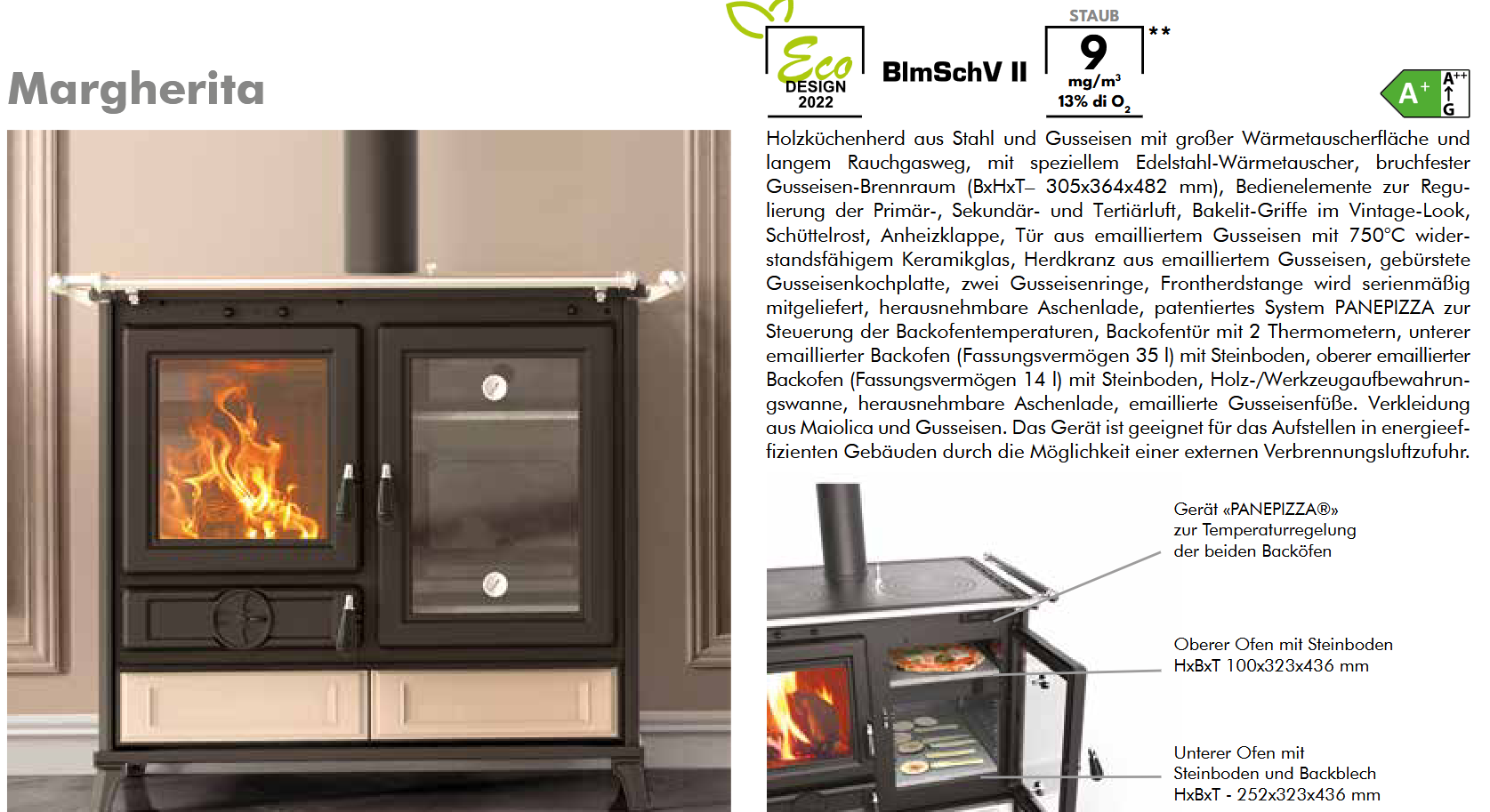 Thermorossi Kaminofen Küchenofen Backofen Herd Margherita Maiolica EVO6 KW 12 oder KW 7,9 Farbe Beige, Bordeaux