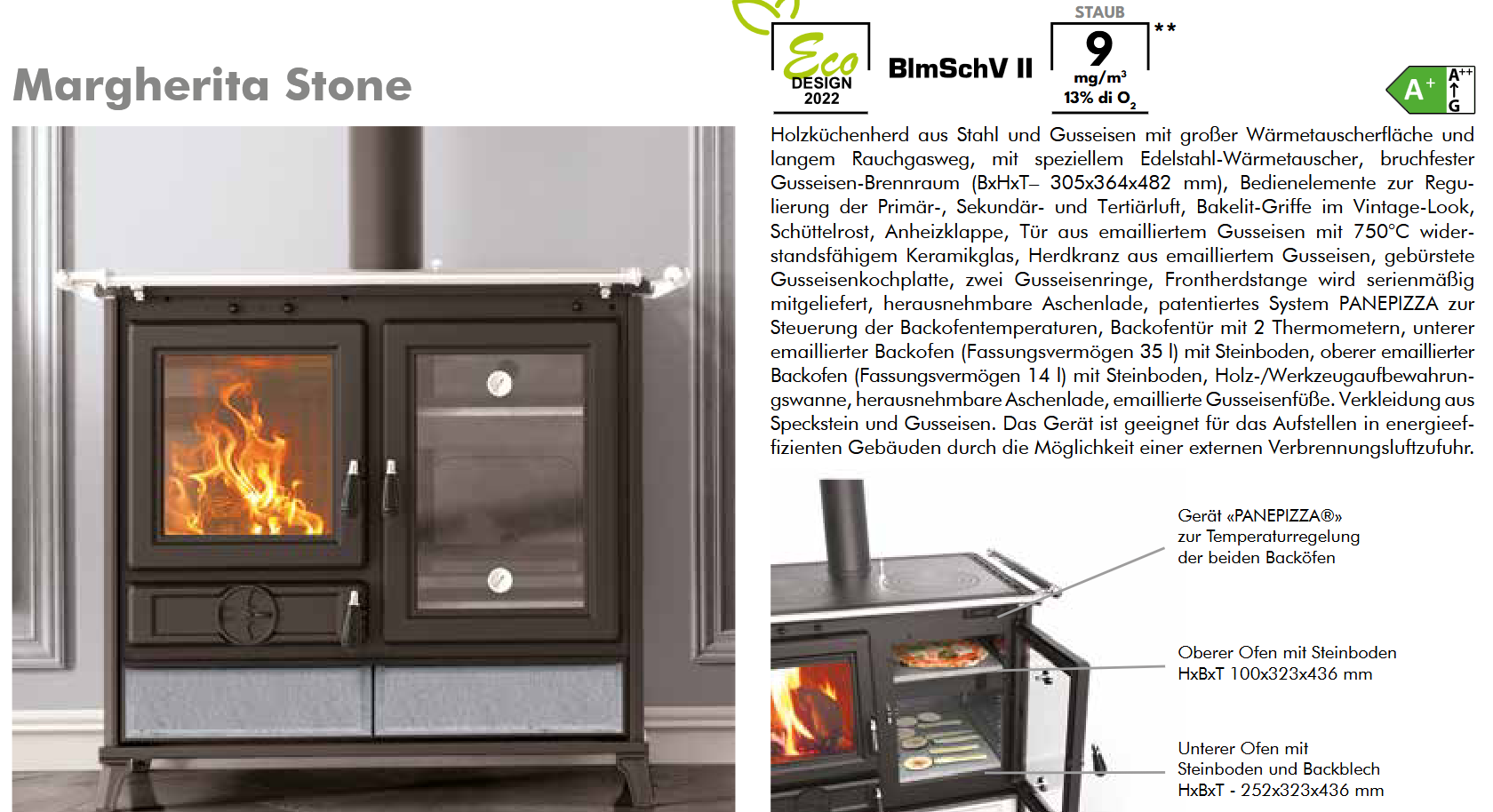 Thermorossi Kaminofen Küchenofen Backofen Herd Margherita Evo Stone, KW 12 oder KW 7,9