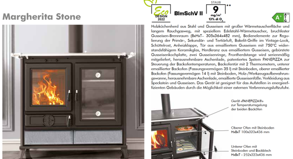 Thermorossi Kaminofen Küchenofen Backofen Herd Margherita Evo Stone, KW 12 oder KW 7,9