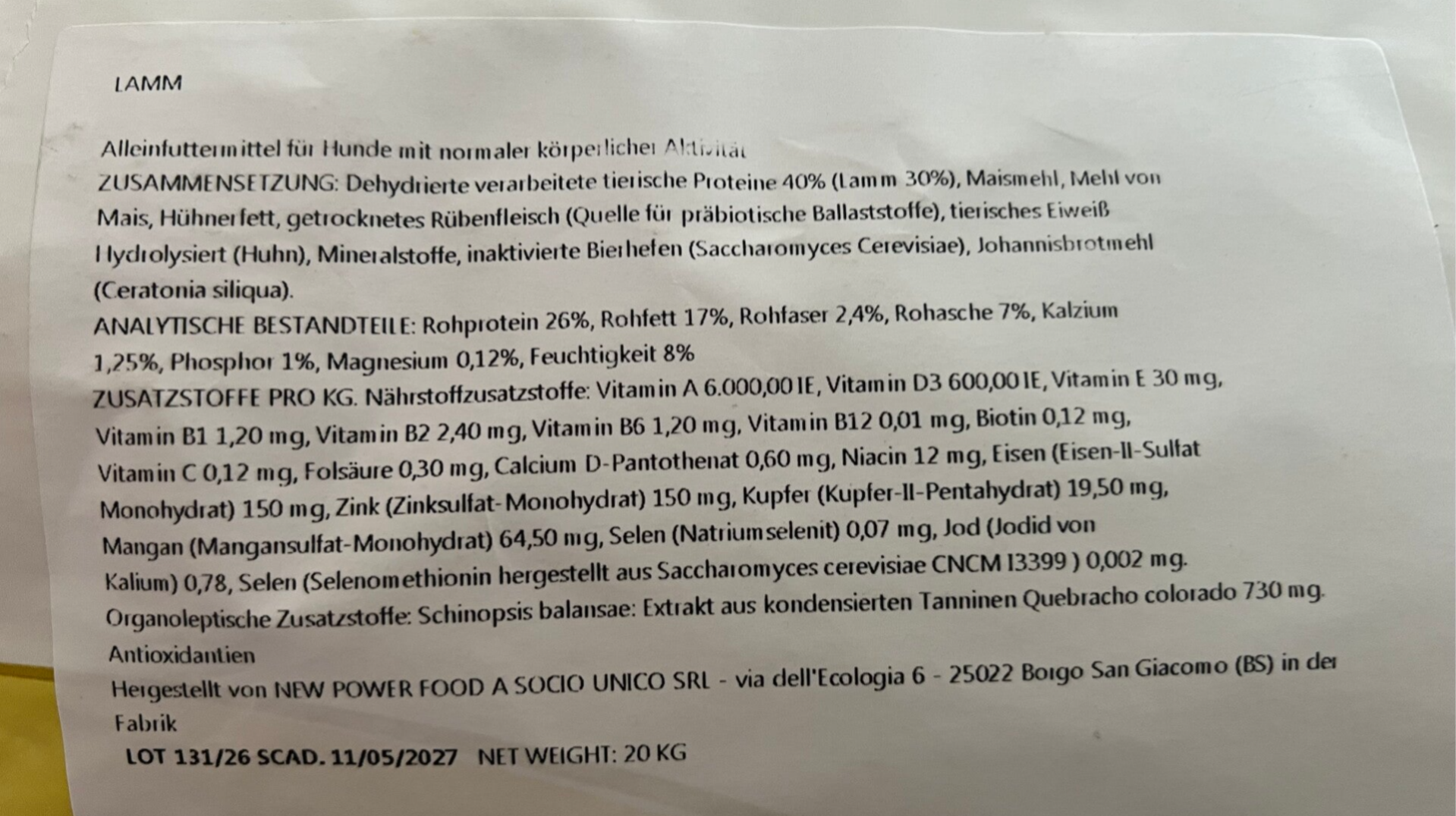 New Power Food mit Lamm 20 kg für nur 55,-  €