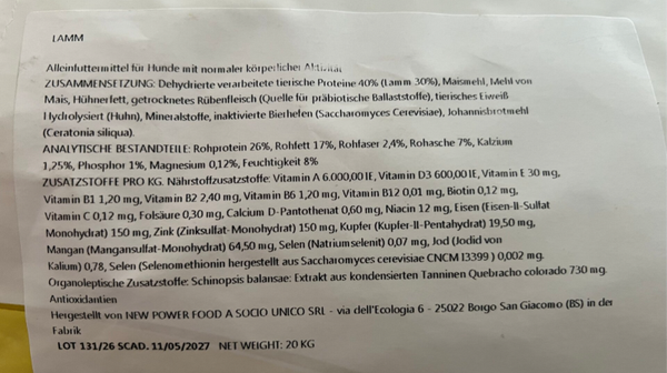 New Power Food mit Lamm 20 kg für nur 55,-  €