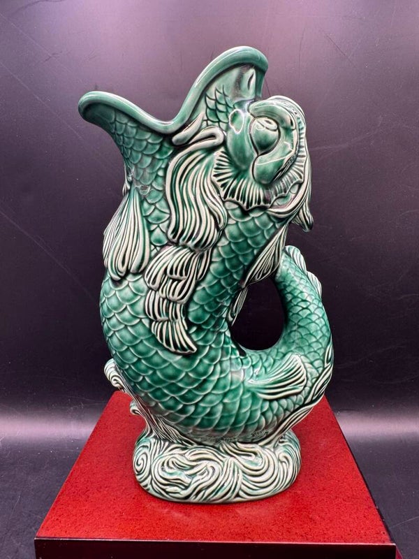 Rare Wedgwood Green Majolica Fish Gurgle Jug