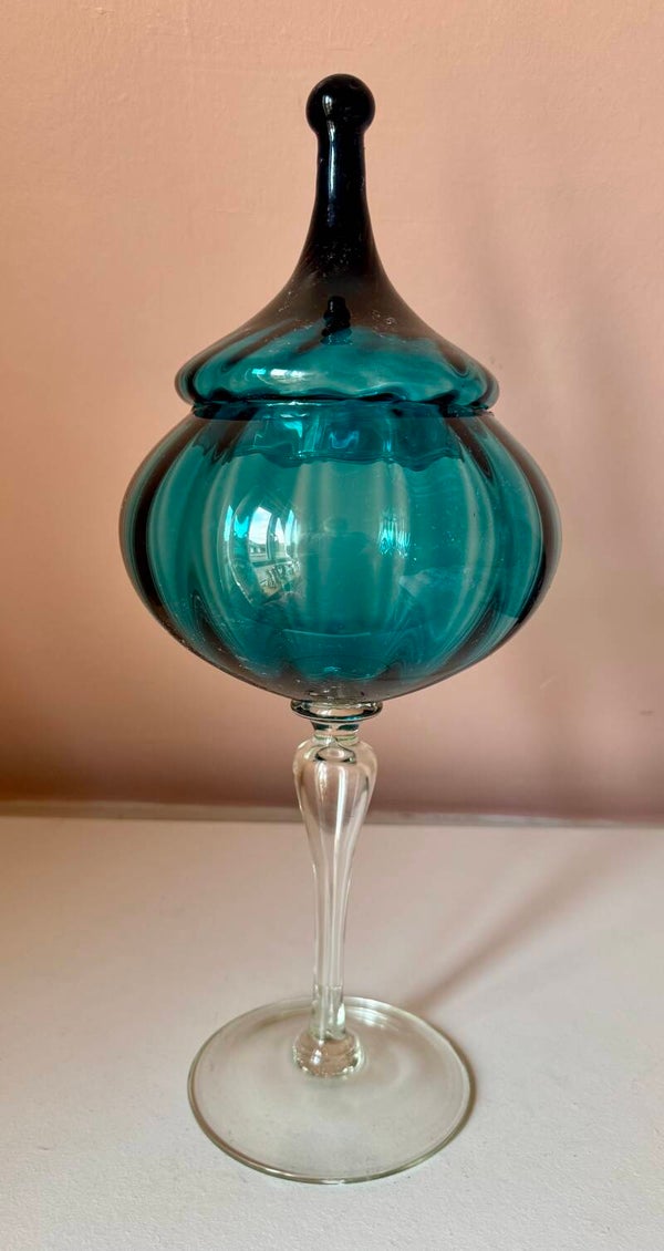 Beautiful vintage Empoli Art Glass Apothecary Jar Italy mid 20 th century