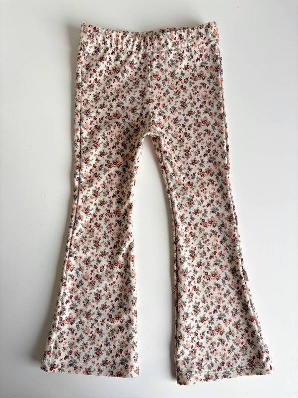 Flared broekje | minibloem licht beige