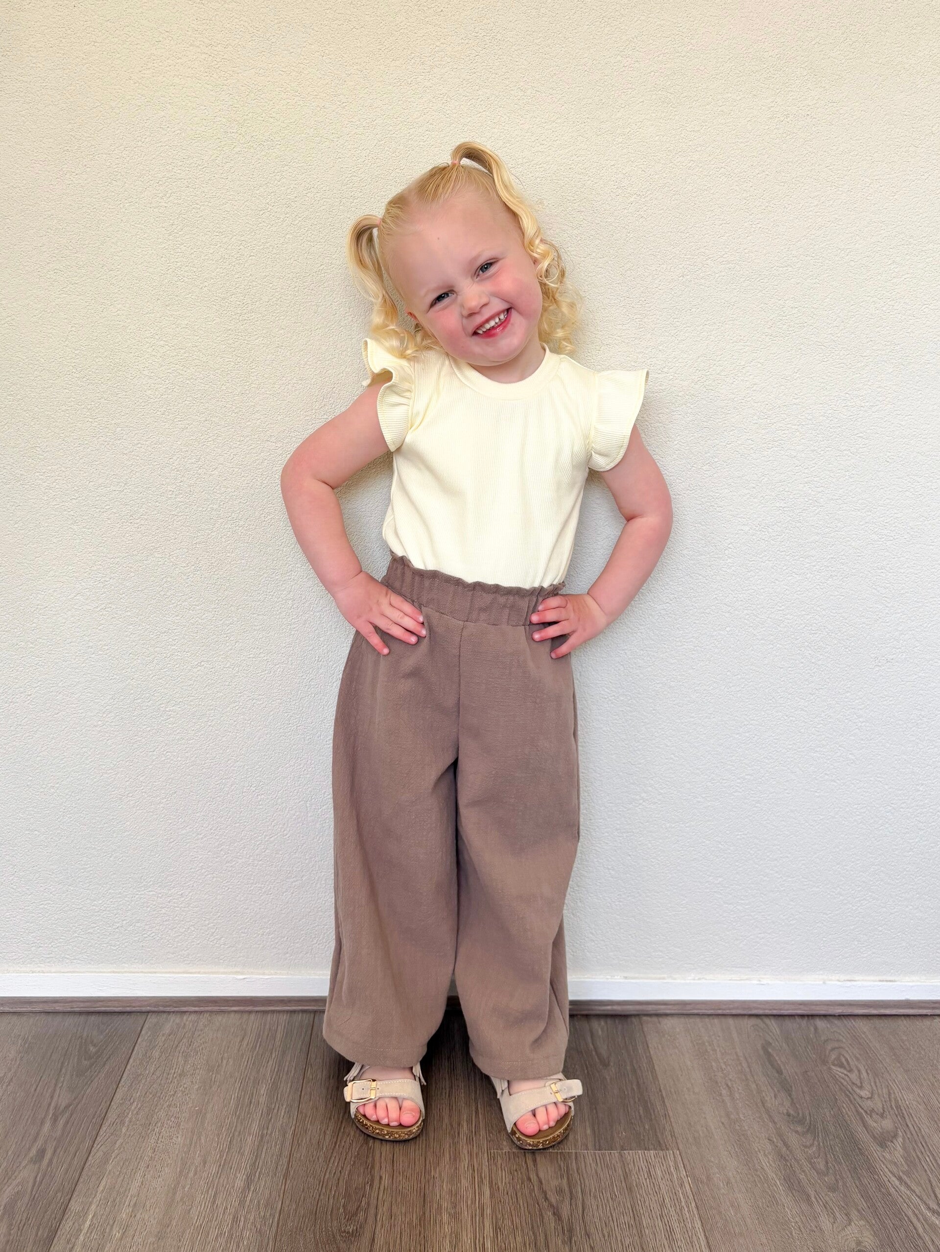 Paperbag wide leg broek | linnen taupe