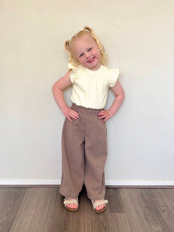 Paperbag wide leg broek | linnen taupe