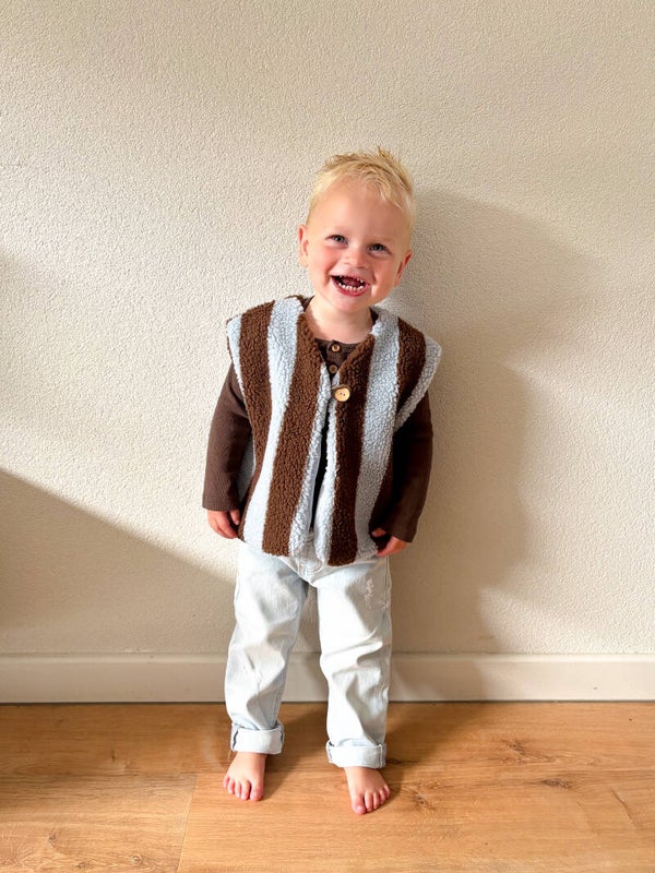 Gilet | streep blauw/bruin