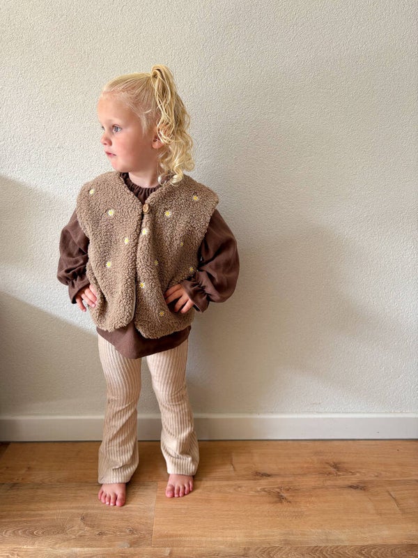 Flared broekje | brede ribfluweel donker beige