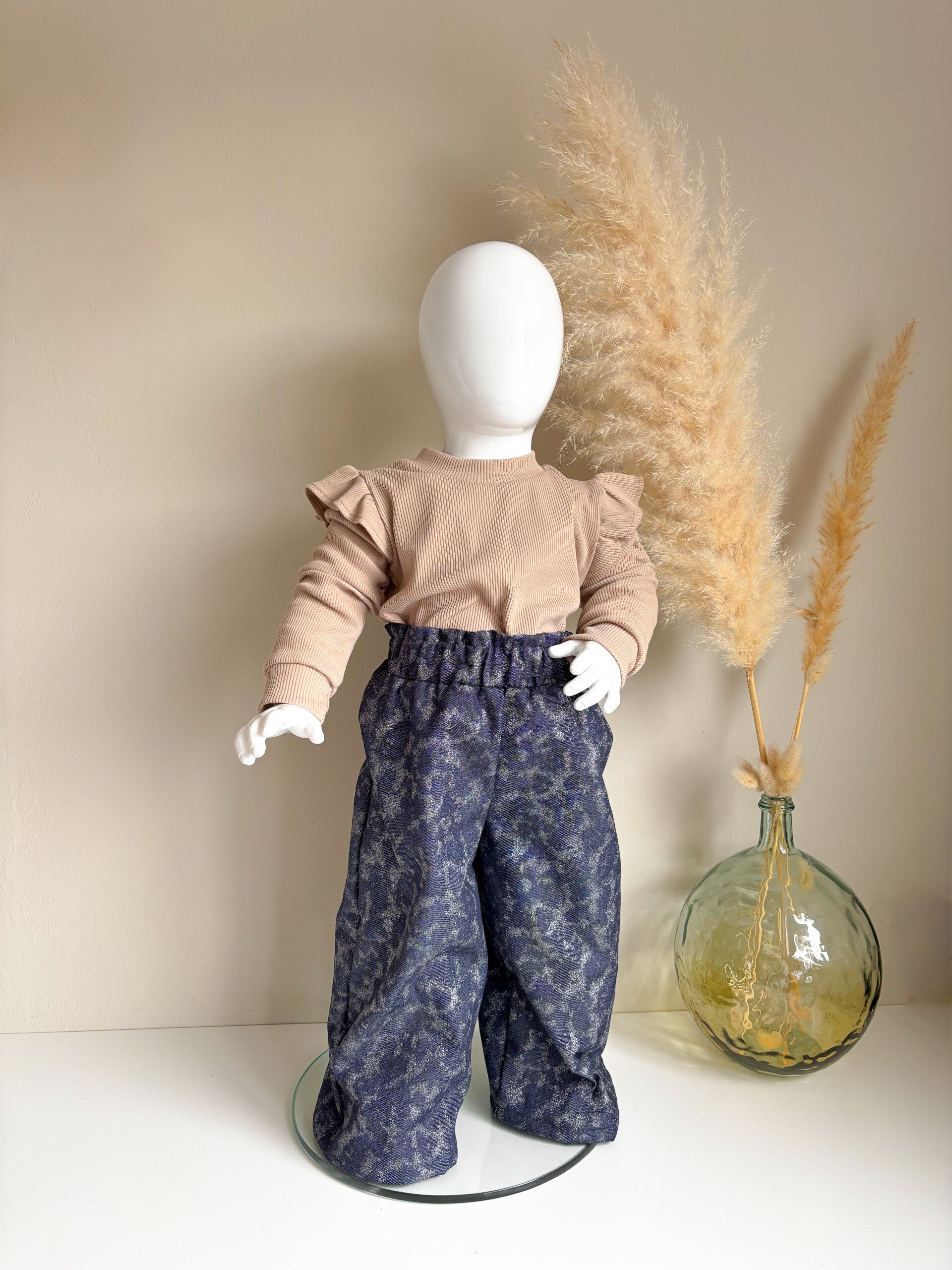 Paperbag wide leg broek | jeans glitter