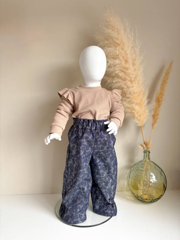 Paperbag wide leg broek | jeans glitter