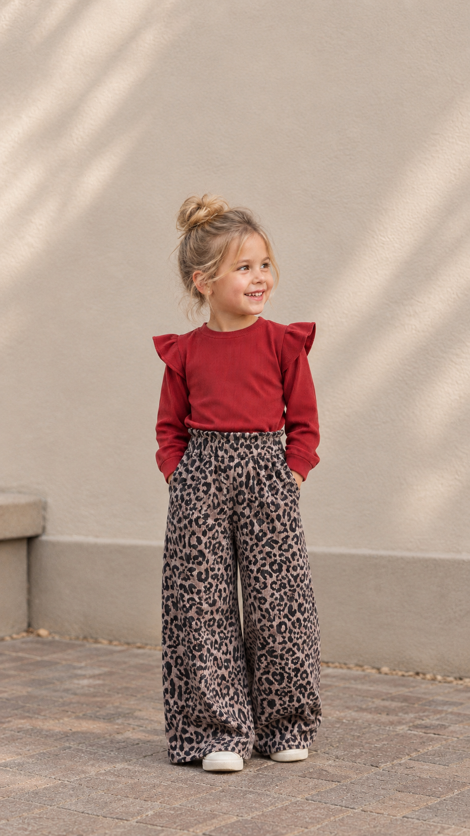 Paperbag wide leg broek | corduroy panterprint