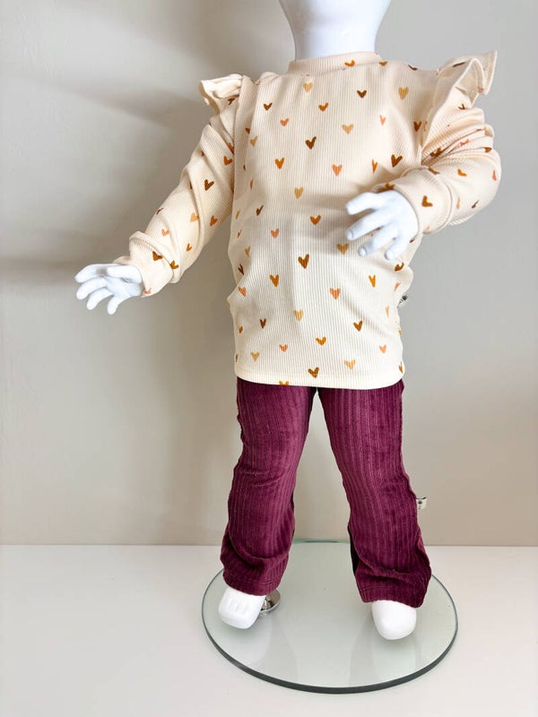 Flared broekje | brede ribfluweel bordeaux