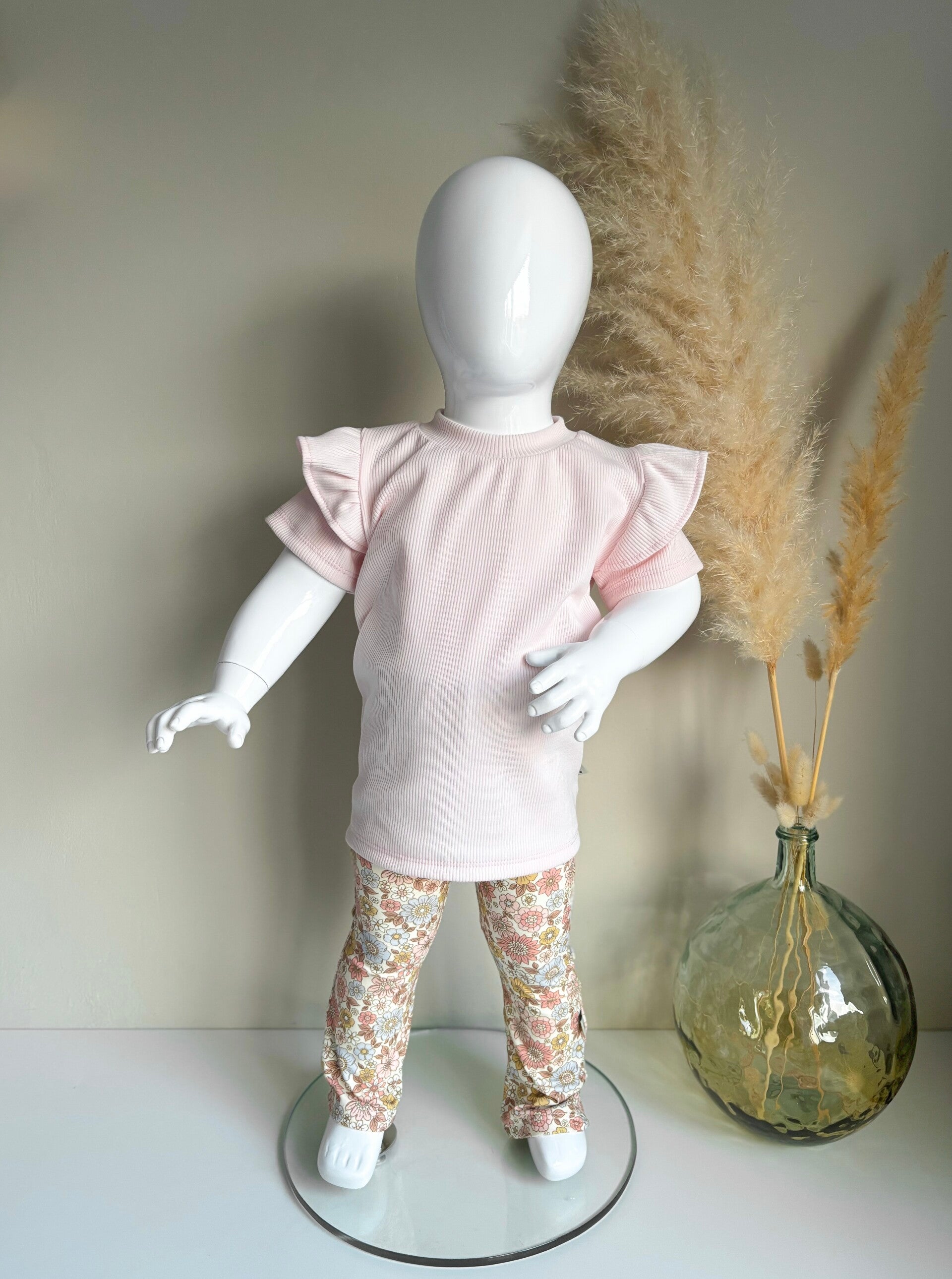 T-shirt | smalle rib pastel roze
