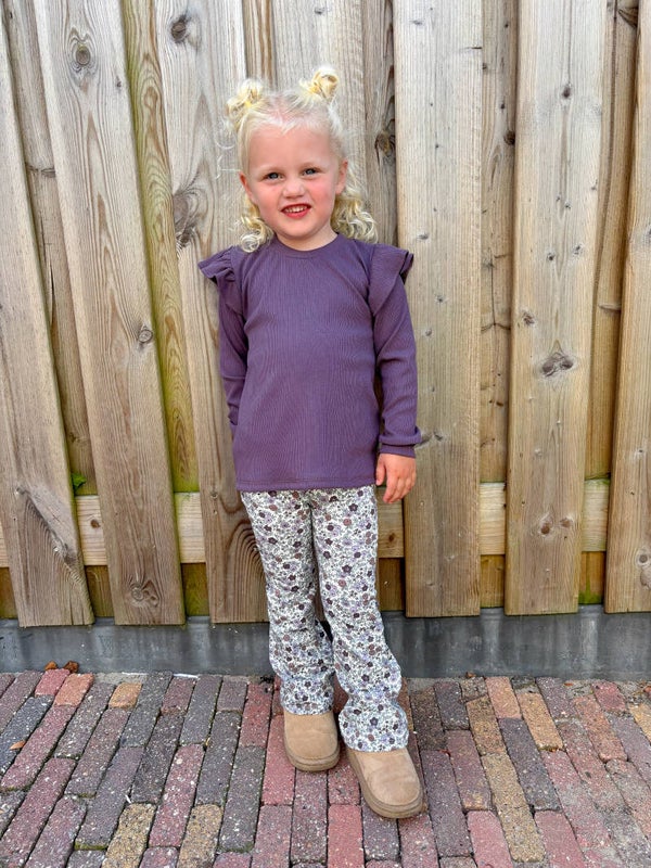Flared broekje | bloemetjes lila/dusty paars