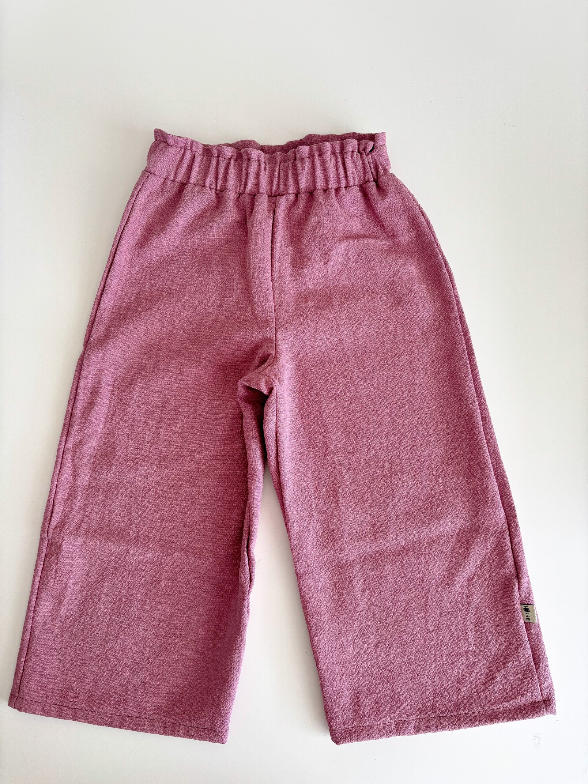 Paperbag wide leg broek | linnen oud roze