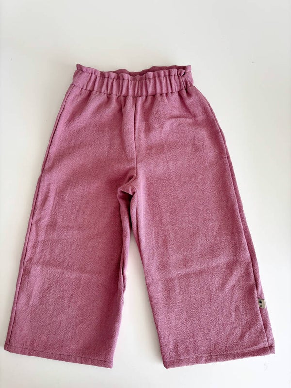 Paperbag wide leg broek | linnen oud roze