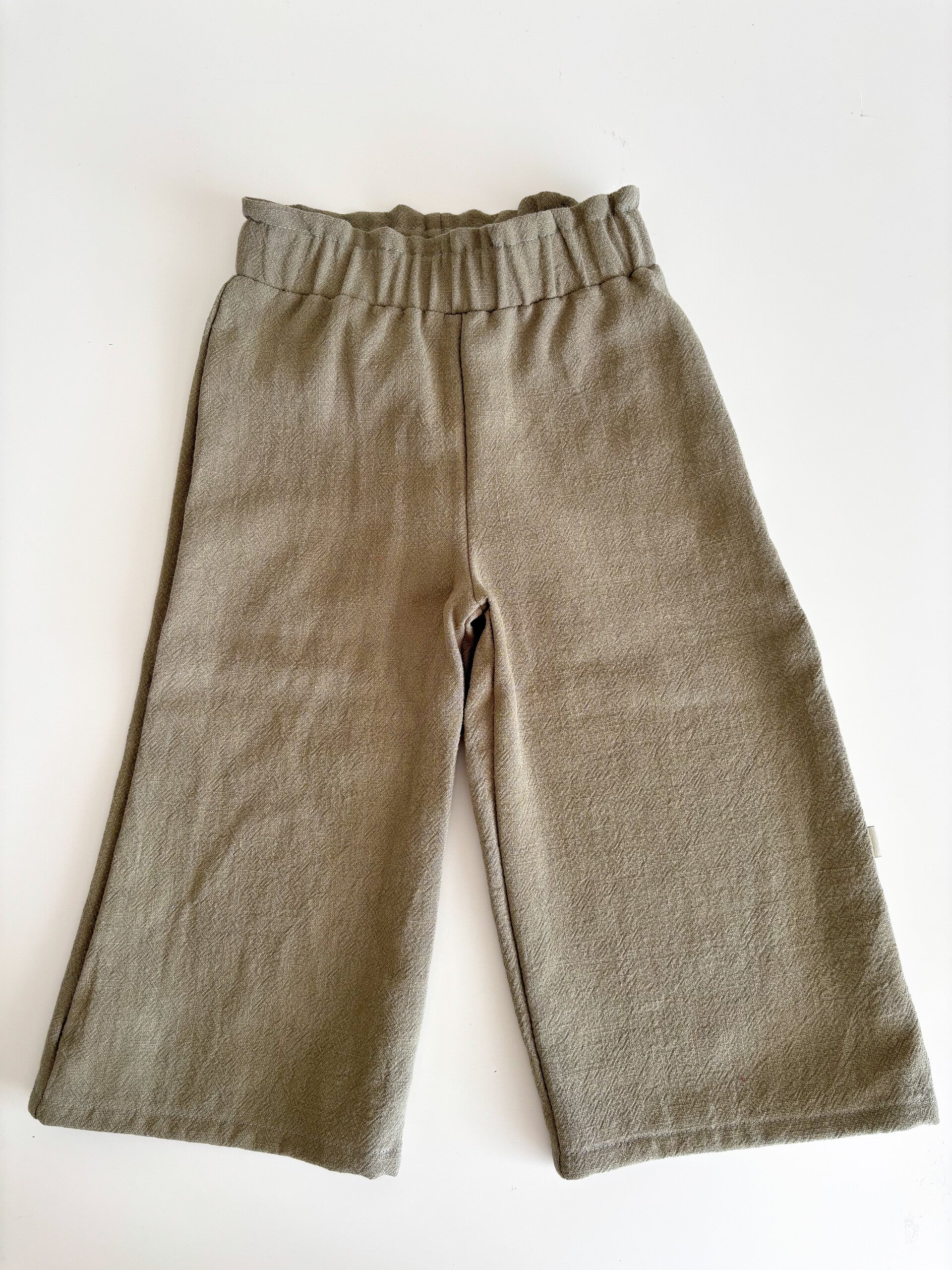Paperbag wide leg broek | linnen olijf groen