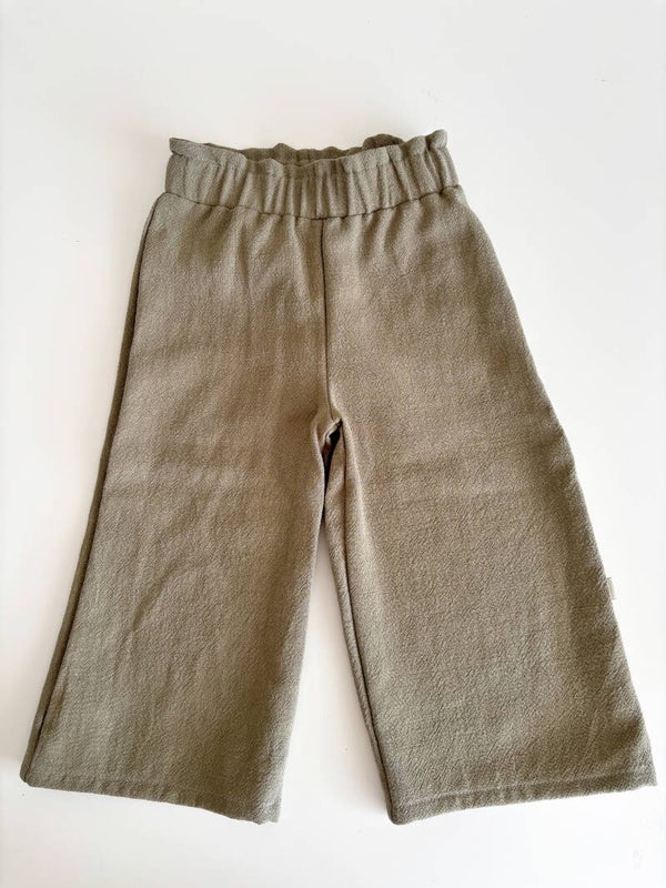 Paperbag wide leg broek | linnen olijf groen