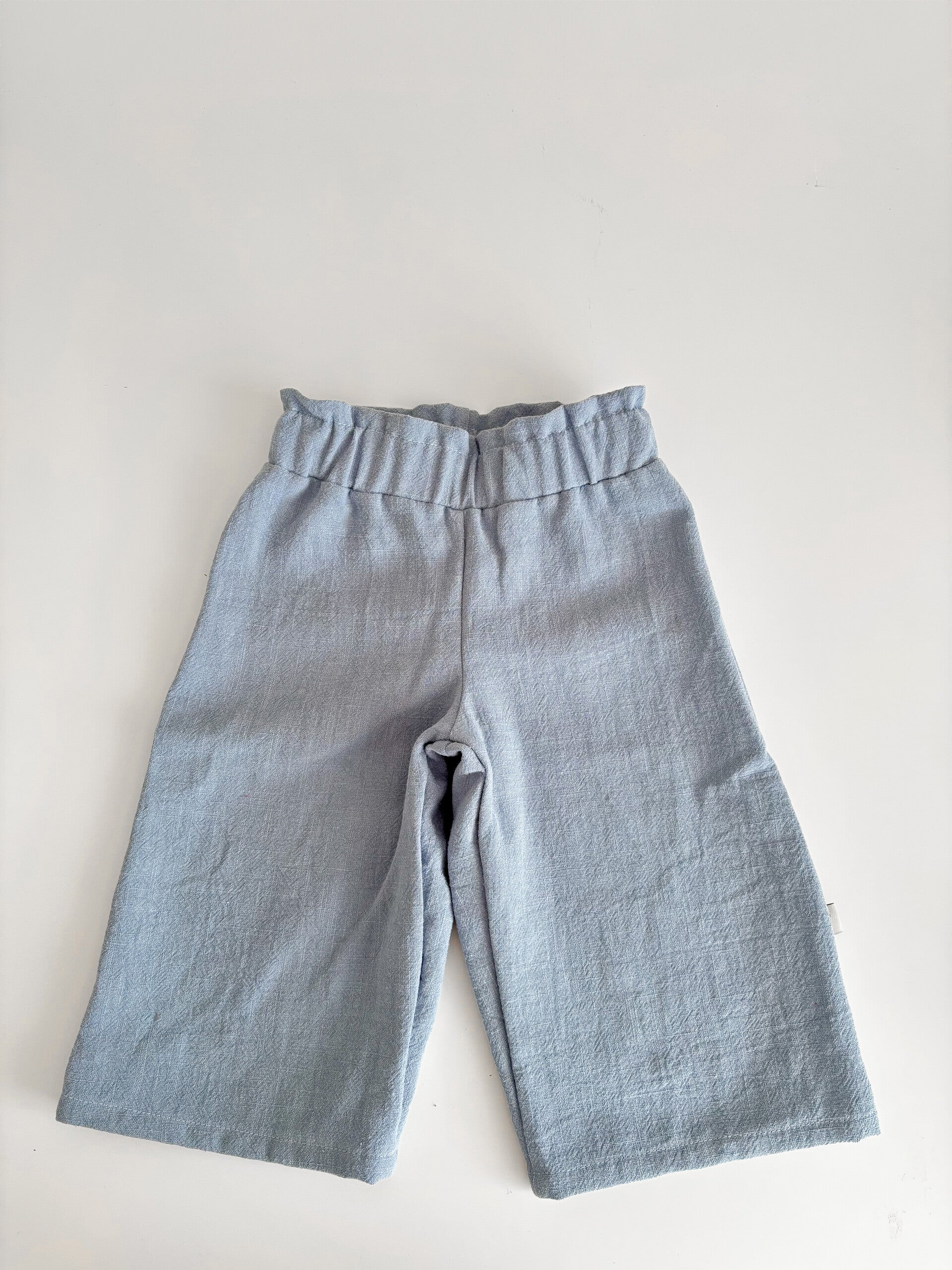 Paperbag wide leg broek | linnen jeans blauw
