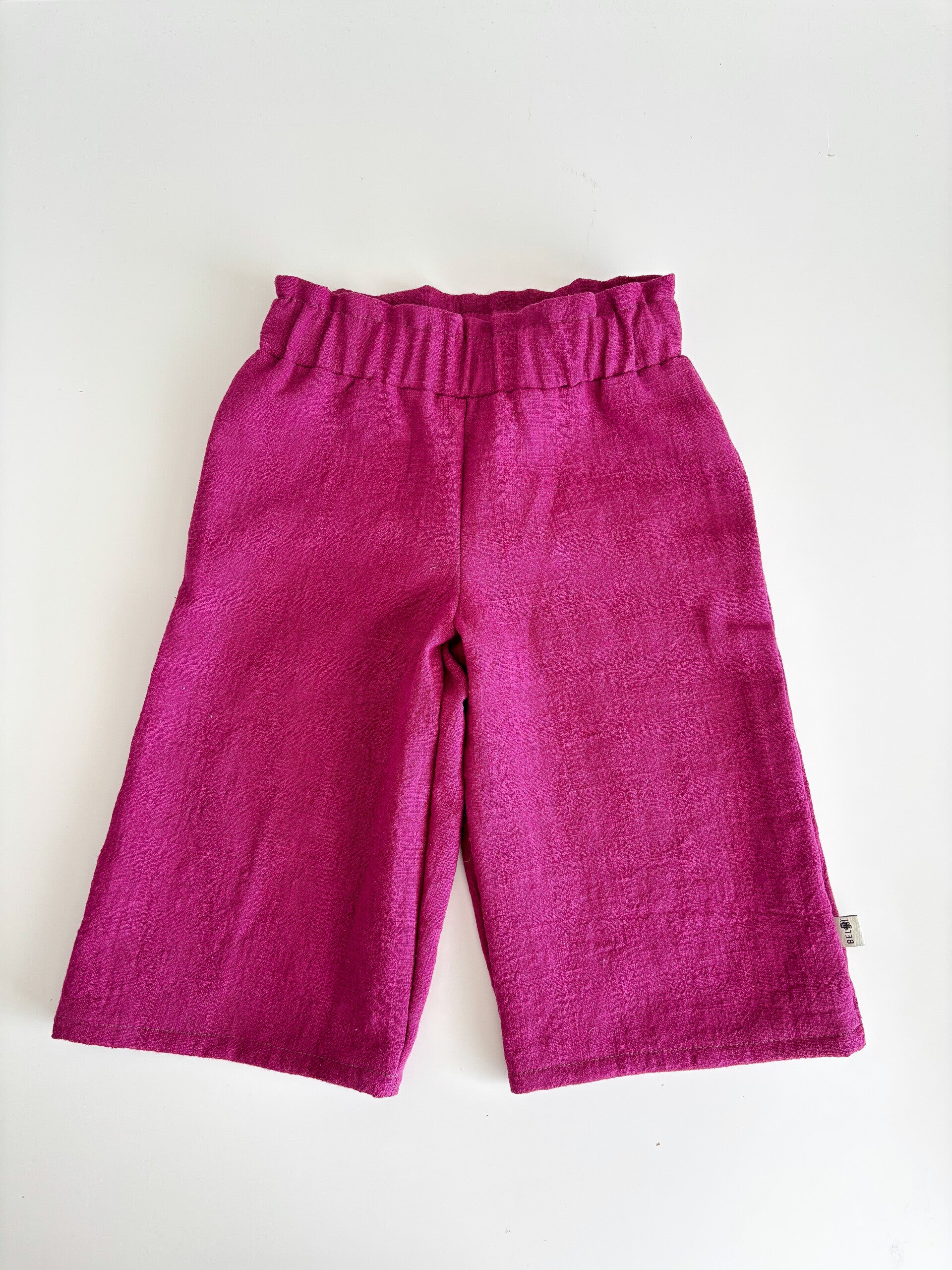 Paperbag wide leg broek | linnen magenta