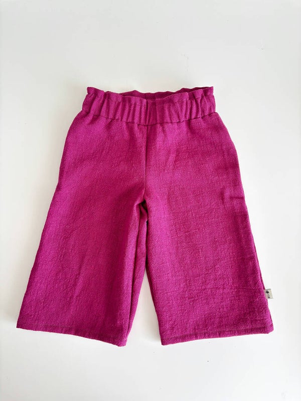 Paperbag wide leg broek | linnen magenta