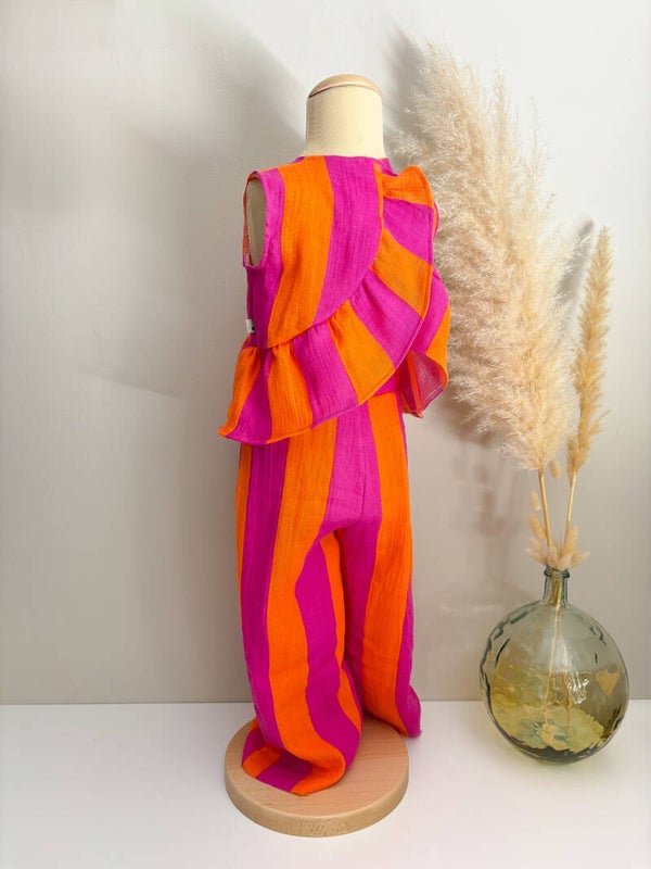 Tweedelige summer set | hydrofiel fuchsia oranje