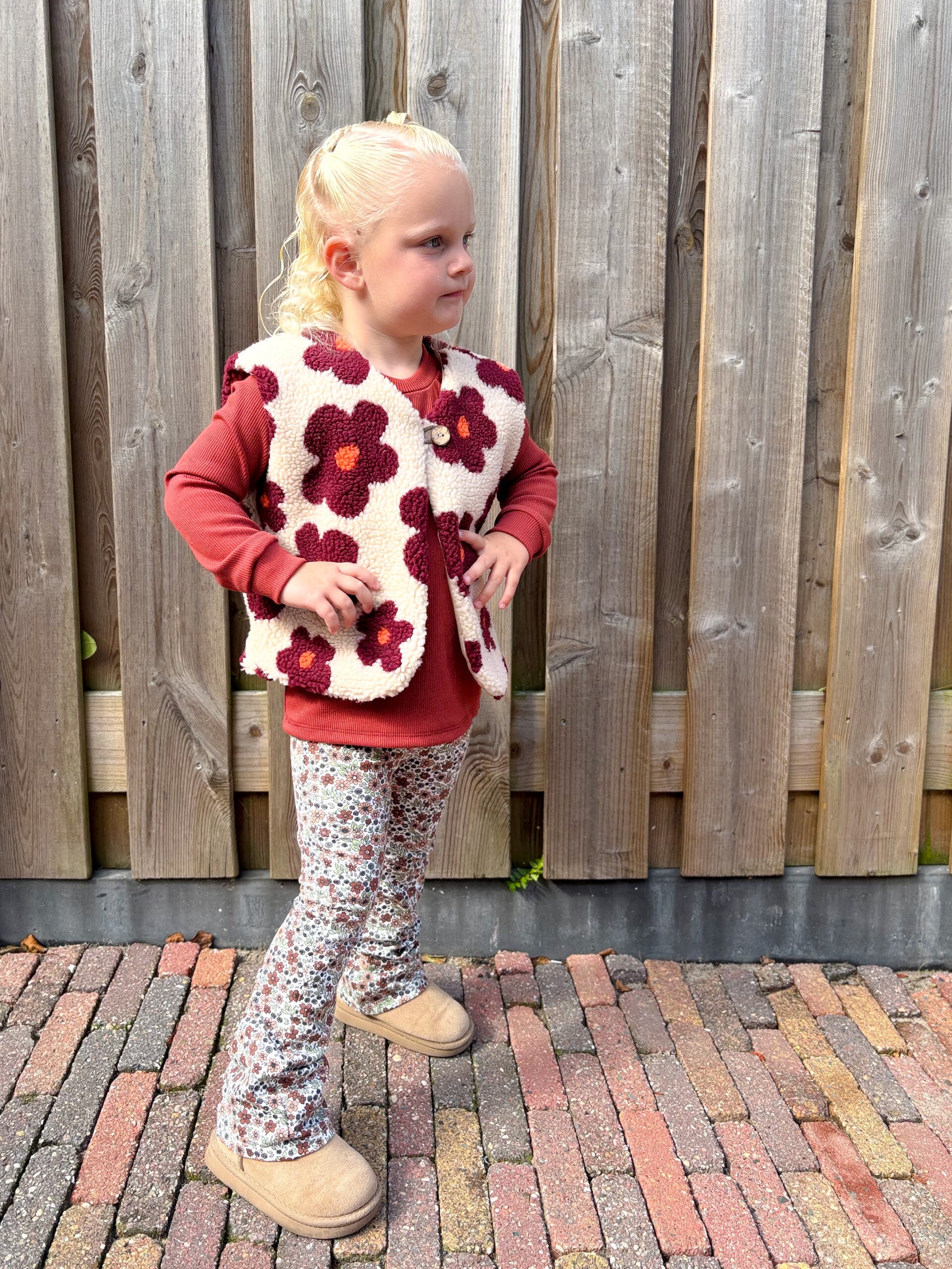 Flared broekje | bloemetjes lichtbruin