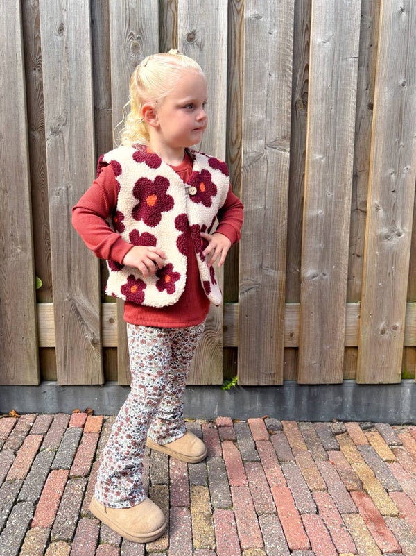 Flared broekje | bloemetjes lichtbruin