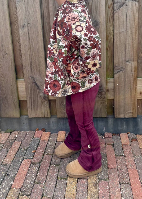 Flared broekje | brede ribfluweel bordeaux