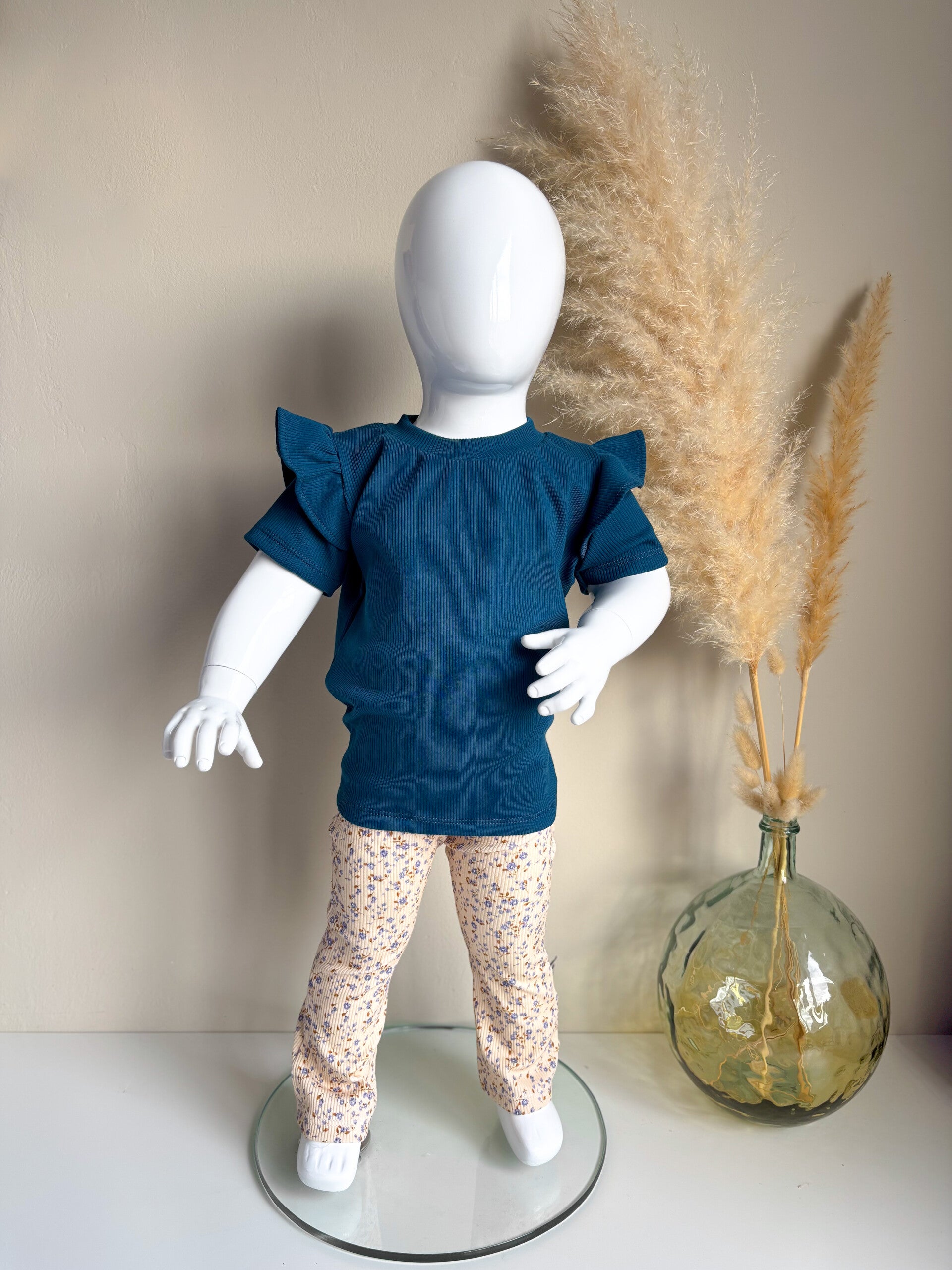 T-shirt | smalle rib petrol blauw